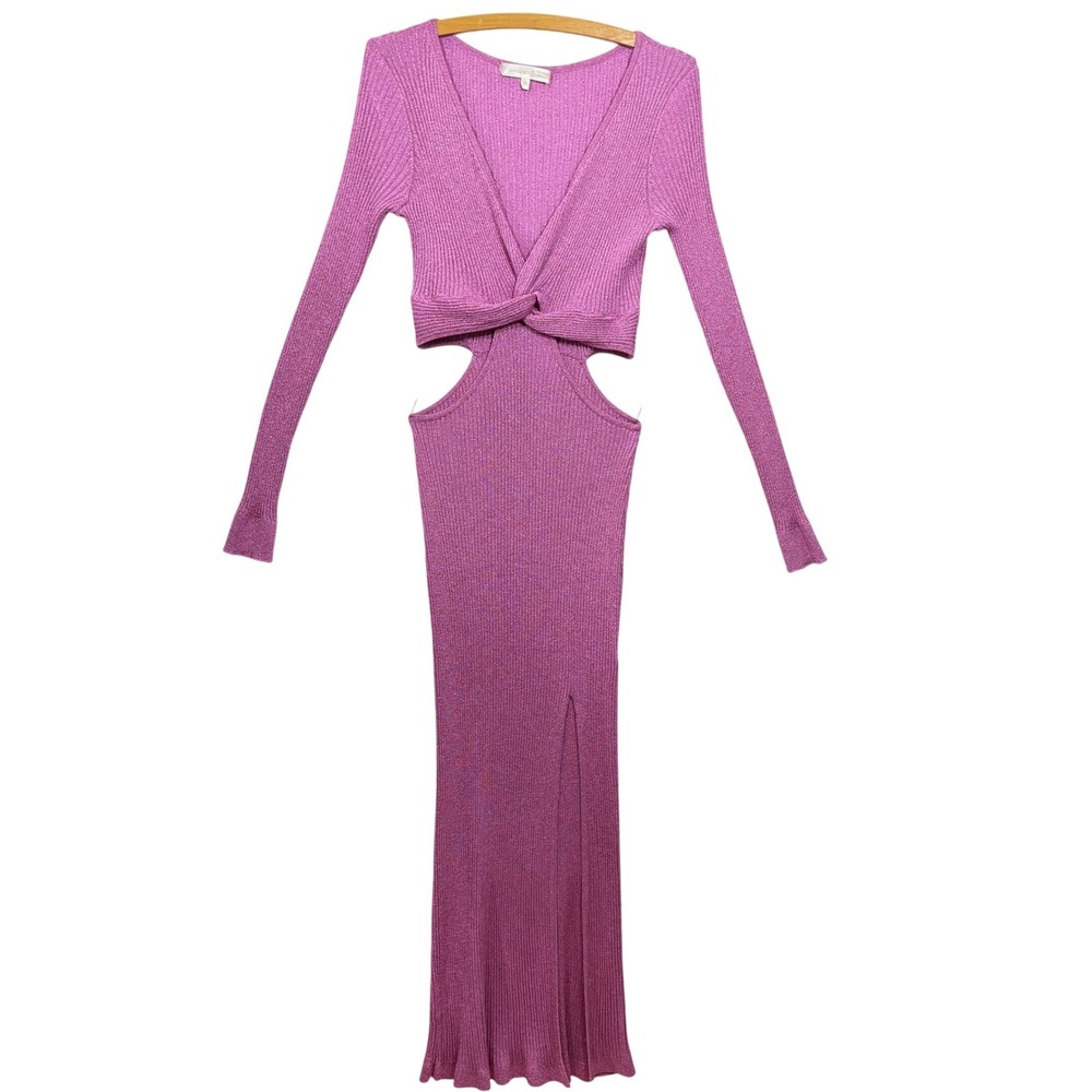 LoveShackFancy Bernette Midi Dress Orchid Sparkle Pink Metallic Cut-Out M - Picture 7 of 12